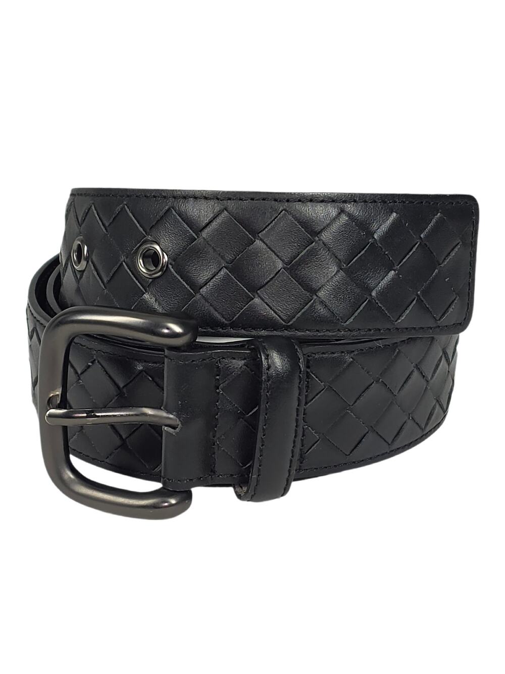 BOTTEGA VENETA INTRECCIATO LEATHER BELT – 100 CM / 40 IN – BLACK – MADE IN ITALY